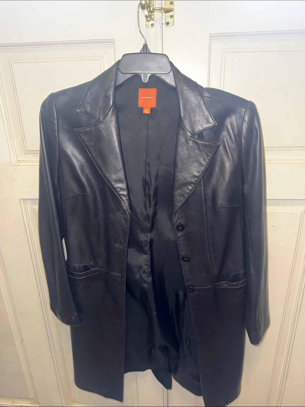 Anonymous by John Carlisle Black 100% Leather Longline Coat M.